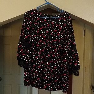 Black and red cherry designed blouse